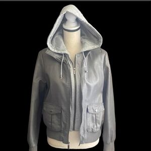 Full Tilt Women's Gray Leather Hoodie Jacket